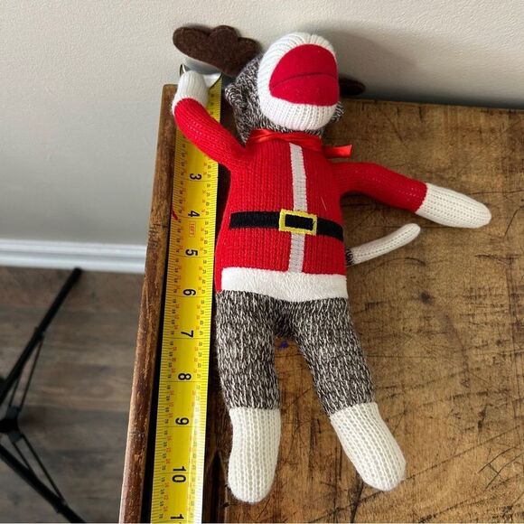 Christmas Holiday Festive Reindeer Santa Sock Monkey Plush Stuffed Animal Toy 10 - Picture 6 of 7